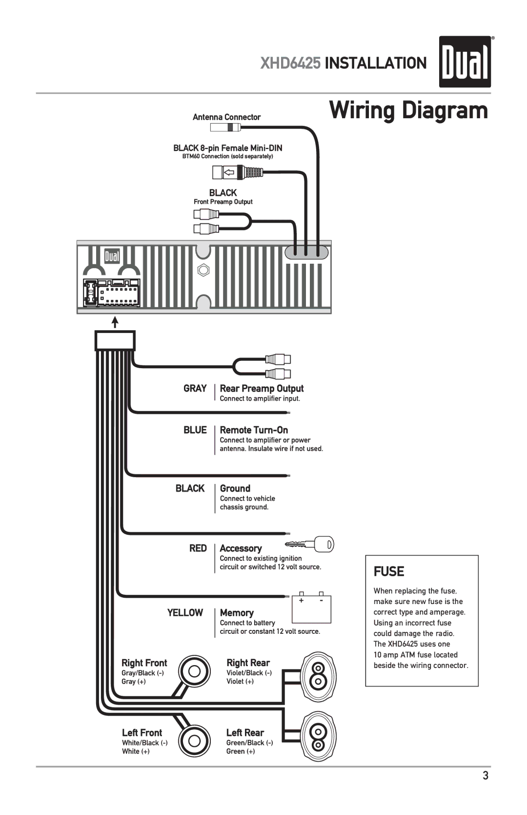 Dual XHD6425 owner manual Wiring Diagram, Fuse 