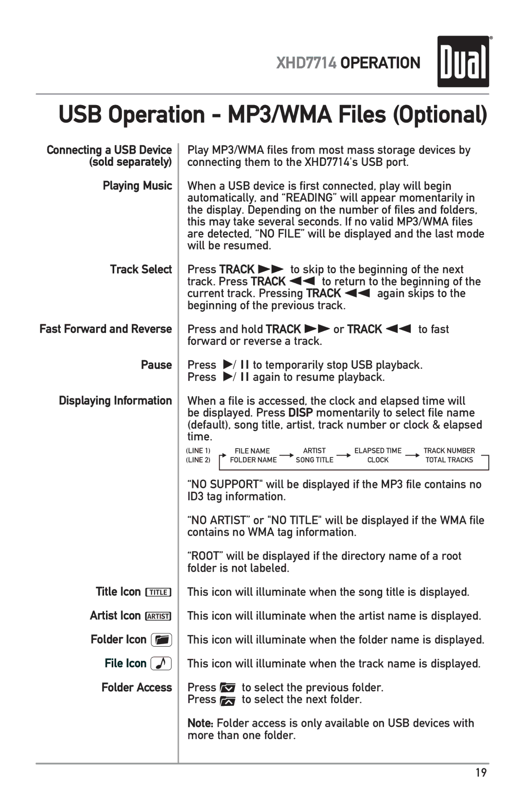 Dual XHD7714 owner manual Playing Music Track Select, Folder Access 