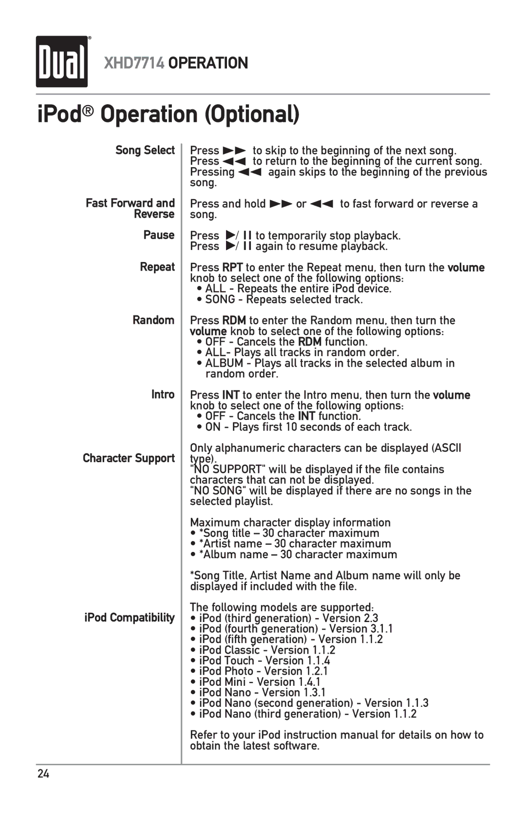 Dual XHD7714 owner manual Press and hold llor nn to fast forward or reverse a song 