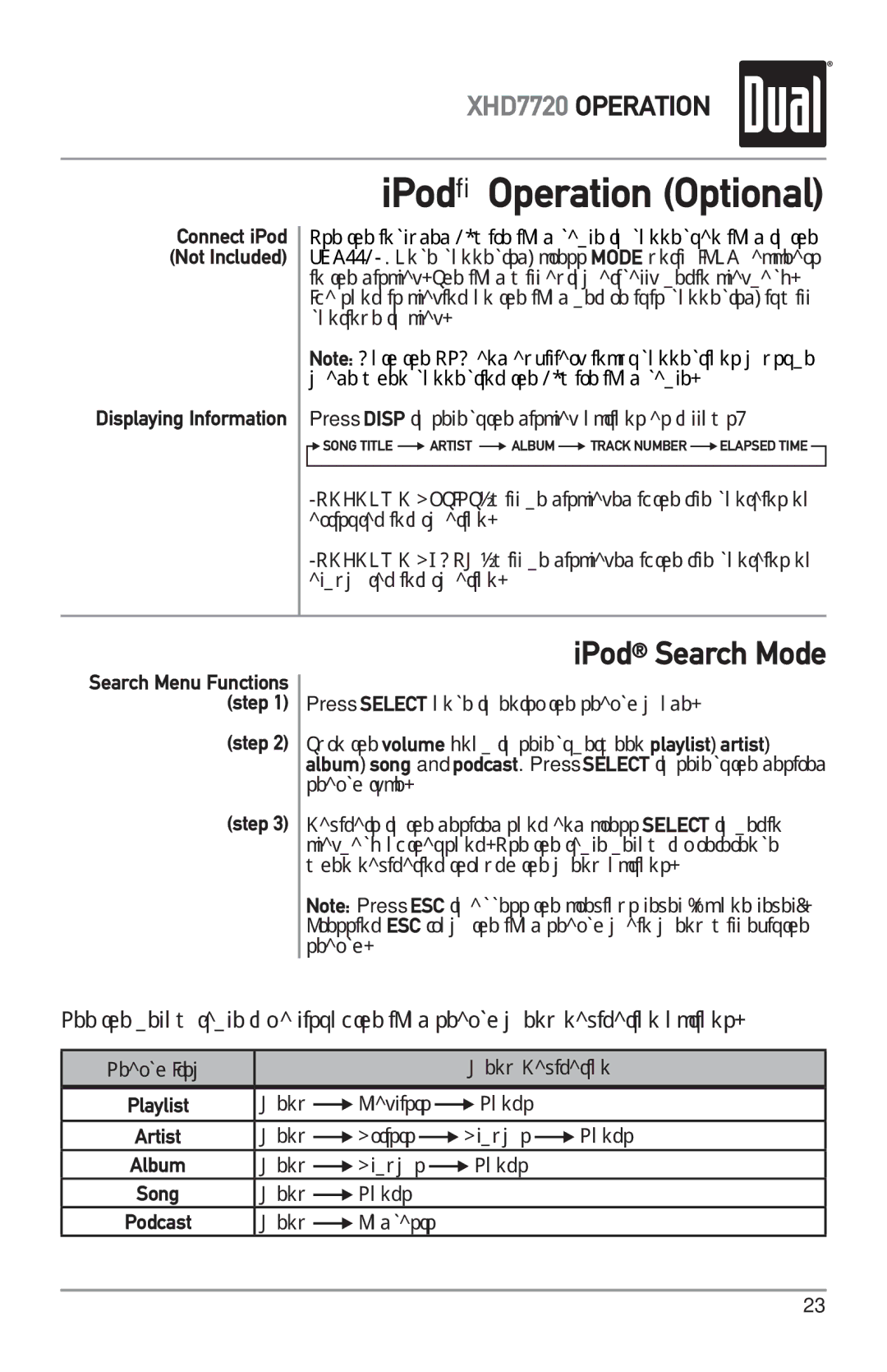 Dual XHD7720 owner manual IPod Operation Optional, Connect iPod Not Included Displaying Information 