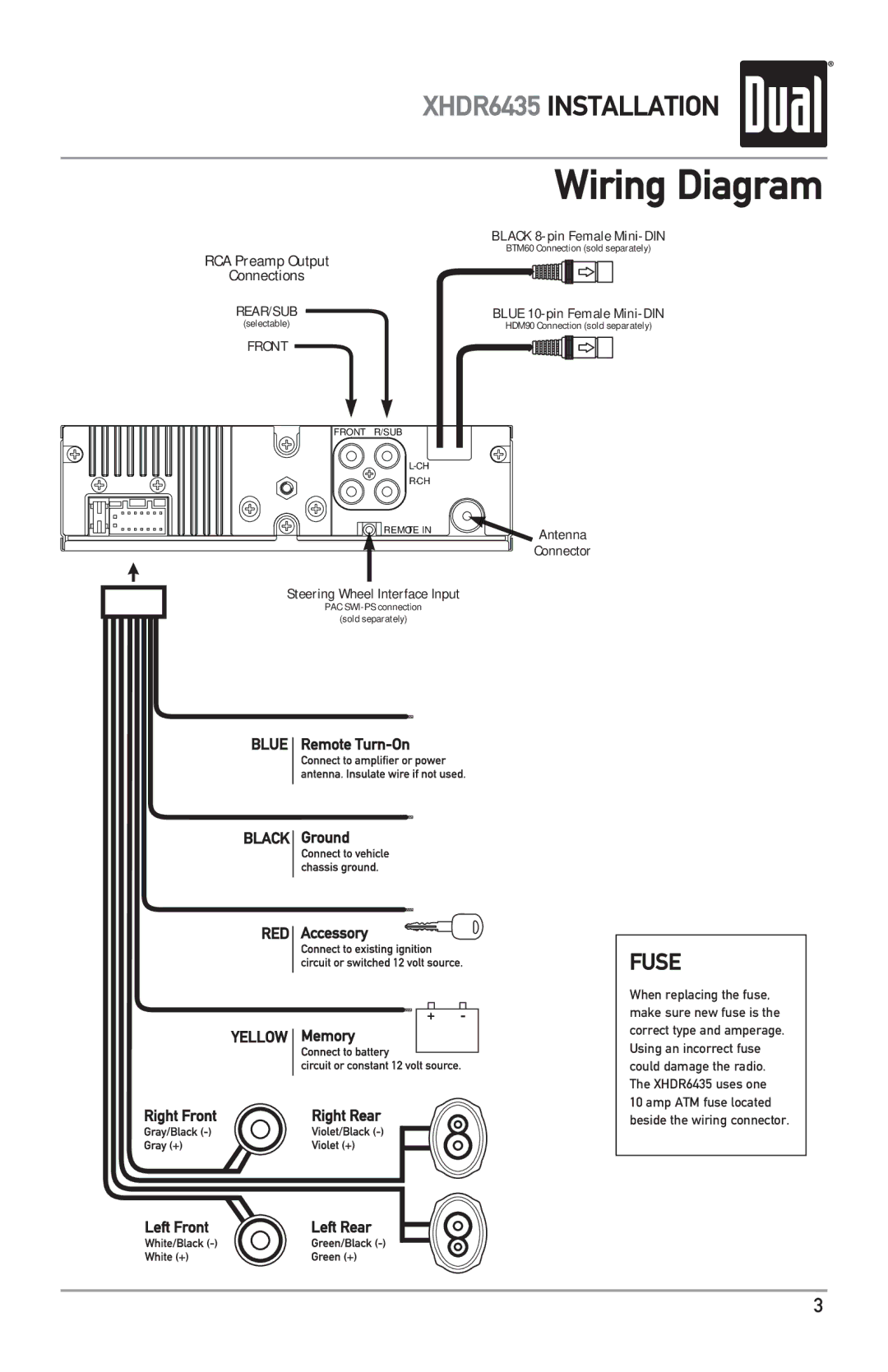 Dual XHDR6435 owner manual Wiring Diagram, Front 