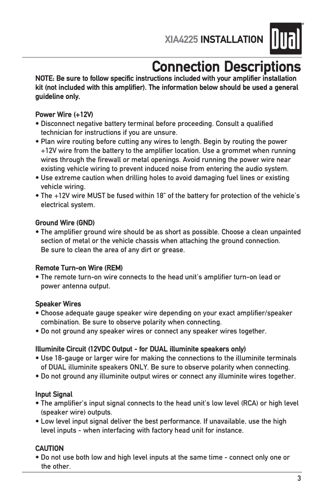 Dual XIA4225 owner manual Connection Descriptions 