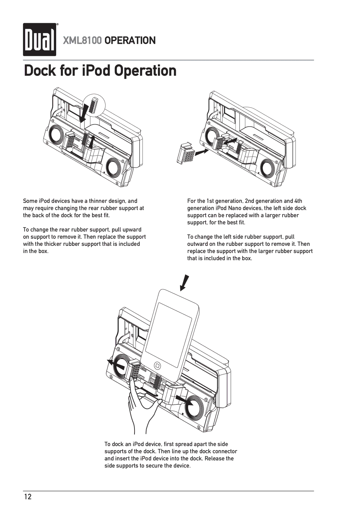 Dual XML8100 owner manual Dock for iPod Operation 