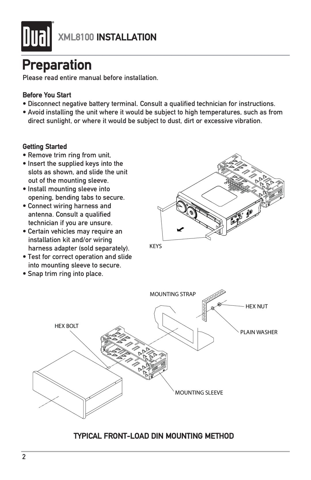 Dual XML8100 owner manual Preparation, Before You Start, Getting Started 