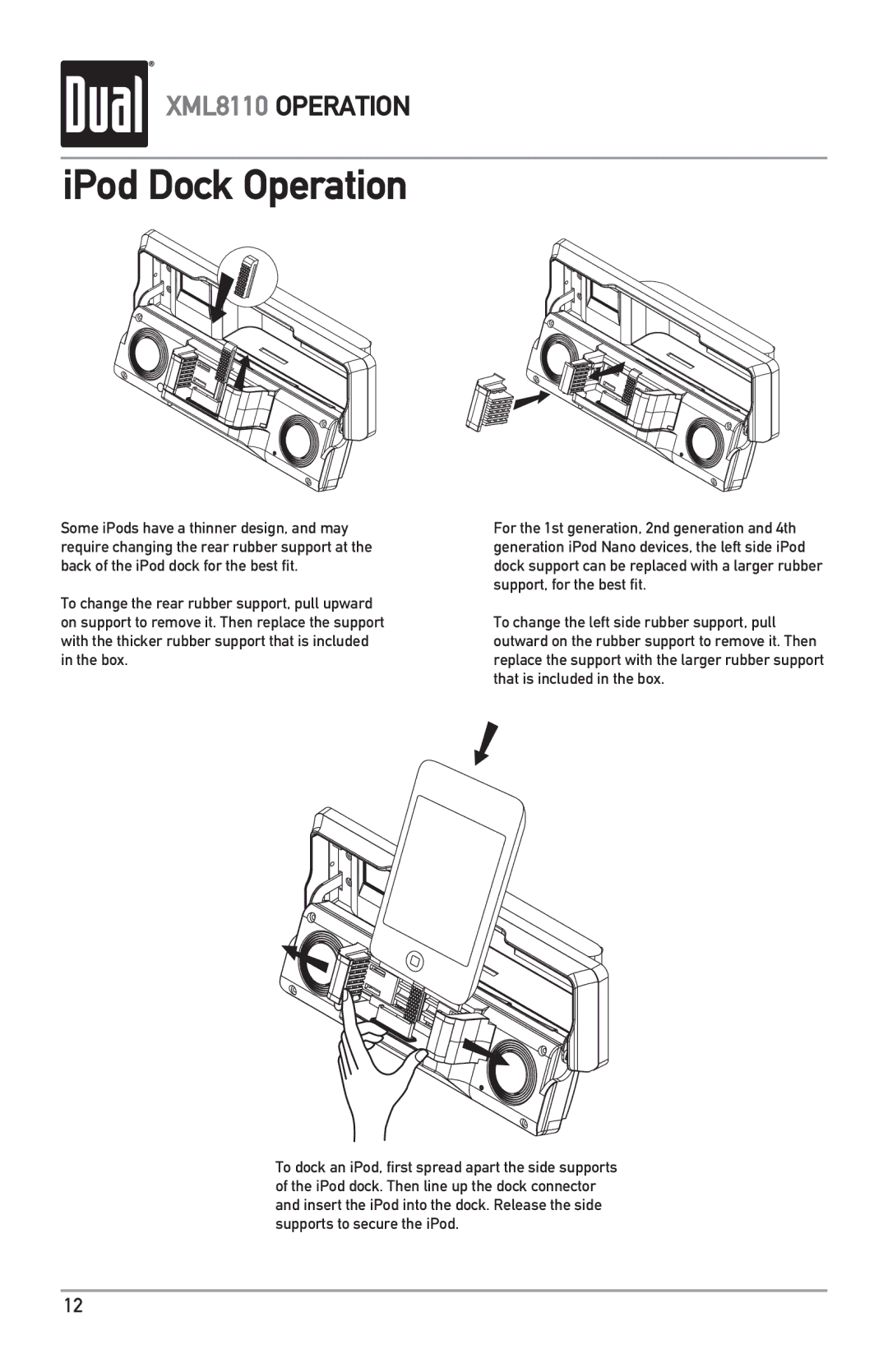 Dual XML8110 owner manual IPod Dock Operation 