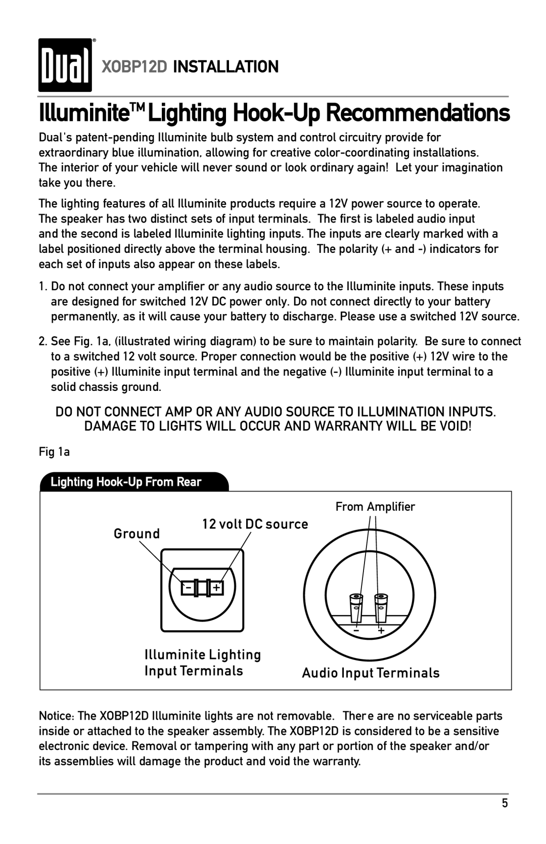 Dual XOBP12D owner manual IlluminiteTM Lighting Hook-Up Recommendations 