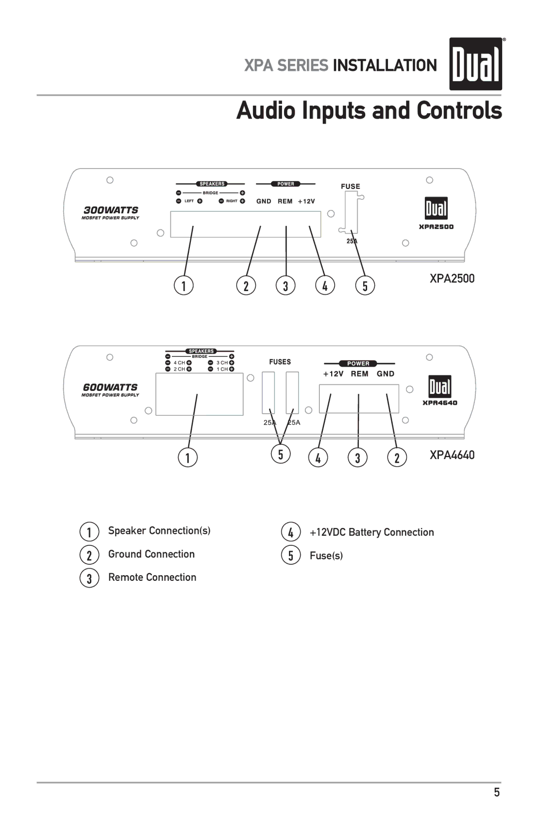 Dual XPA4640, XPA2500 owner manual Audio Inputs and Controls 