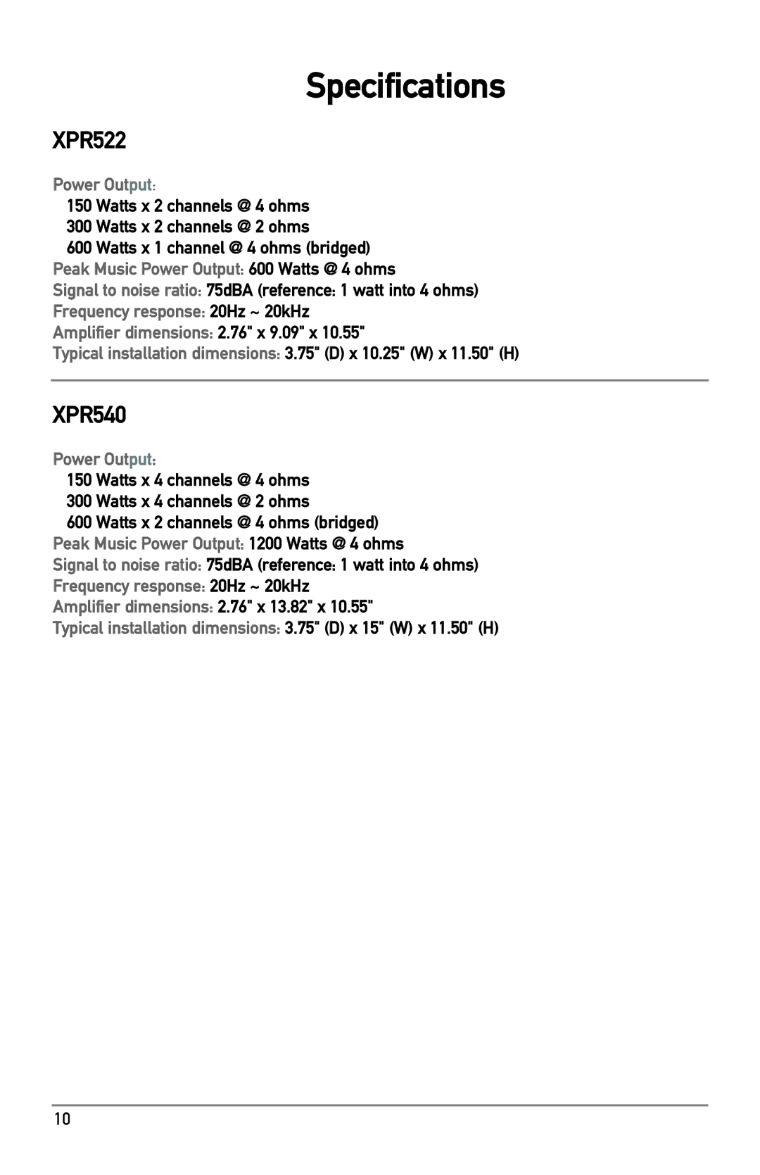 Dual XPR owner manual Specifications 