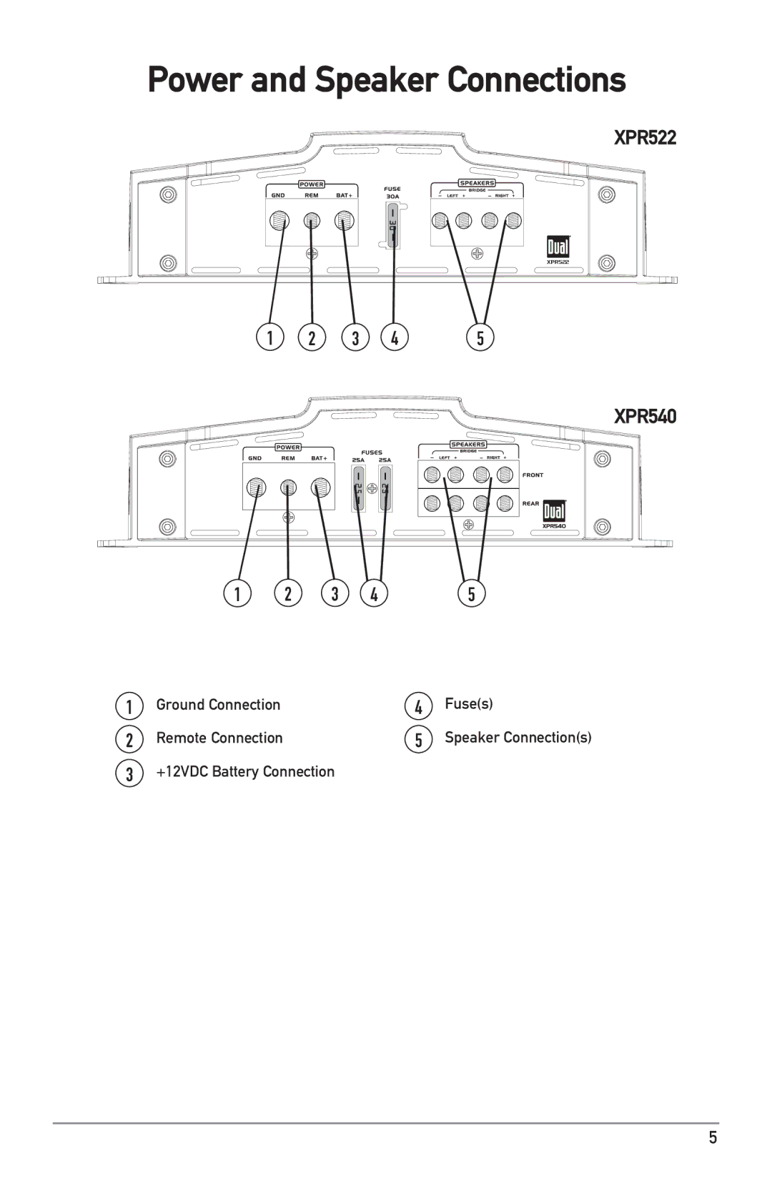 Dual XPR owner manual Power and Speaker Connections 