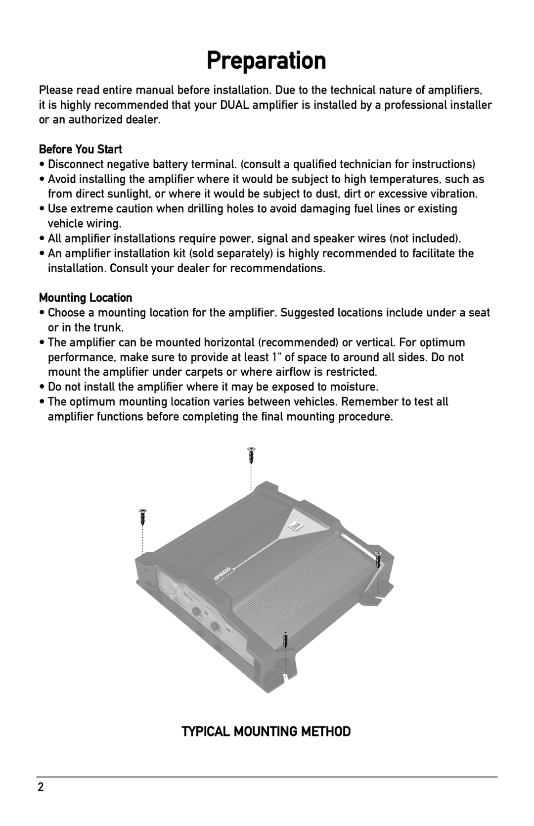 Dual XPR520 owner manual Preparation, Before You Start, Mounting Location 