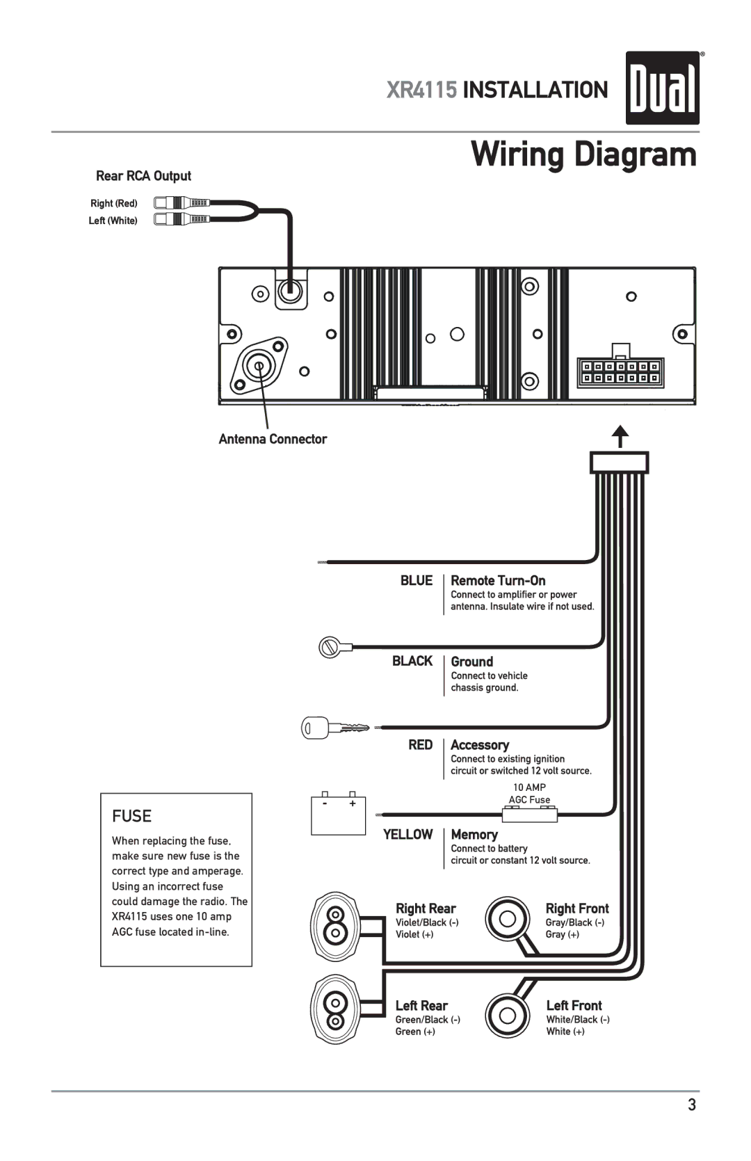 Dual XR4115 owner manual Wiring Diagram, Fuse 