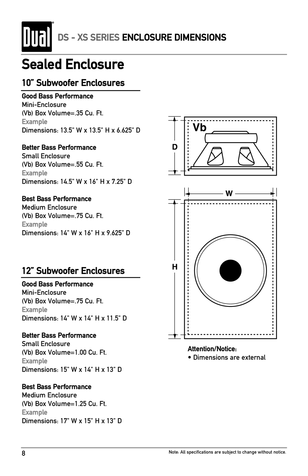 Dual DS10, XS10, DS12 owner manual Sealed Enclosure, Good Bass Performance, Better Bass Performance, Best Bass Performance 