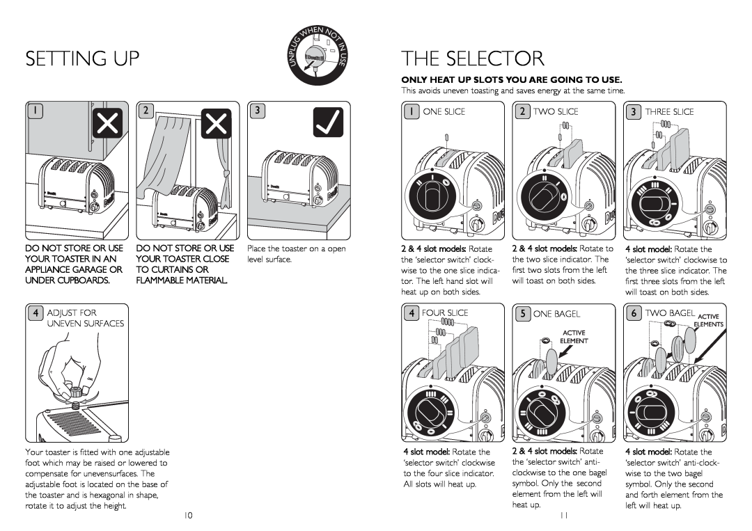 Dualit 20293 instruction manual SETTING up, ThE SELECTOR 