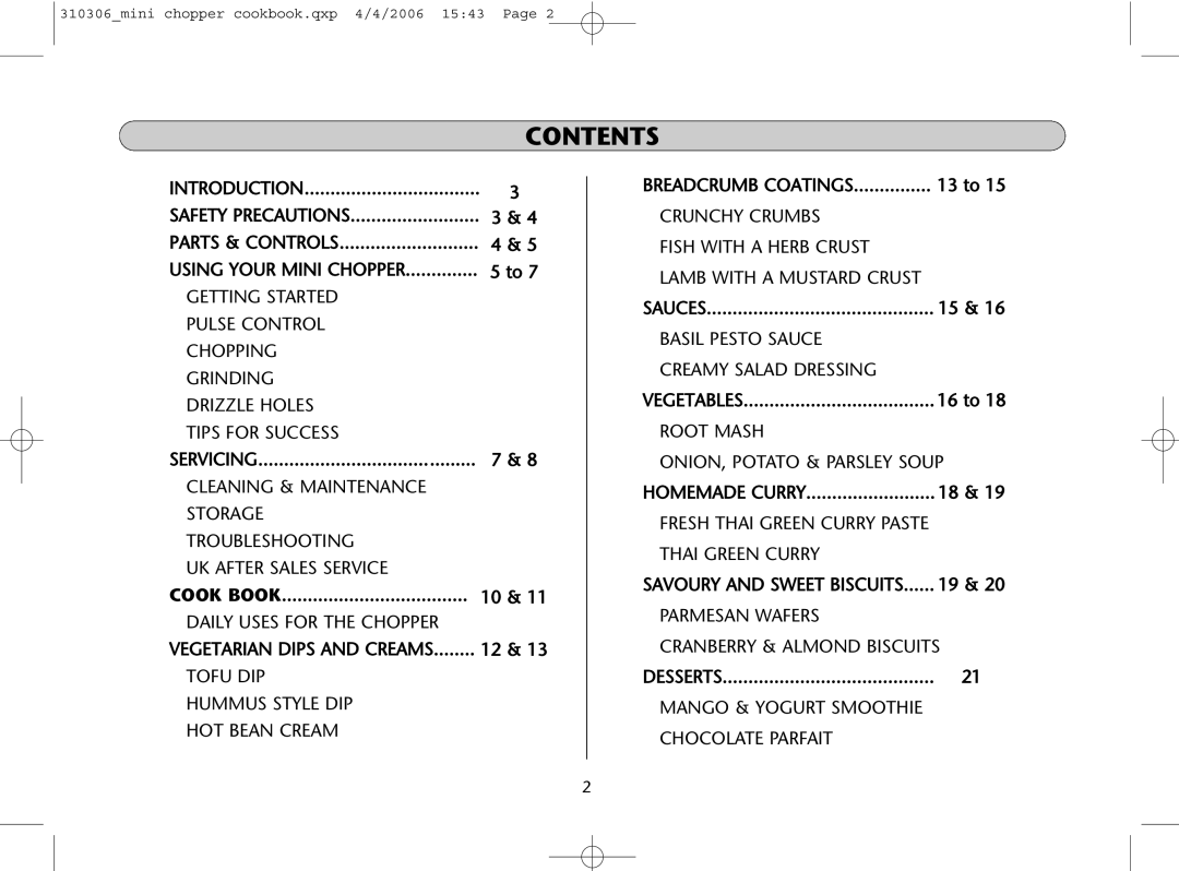 Dualit 310306 instruction manual Contents 