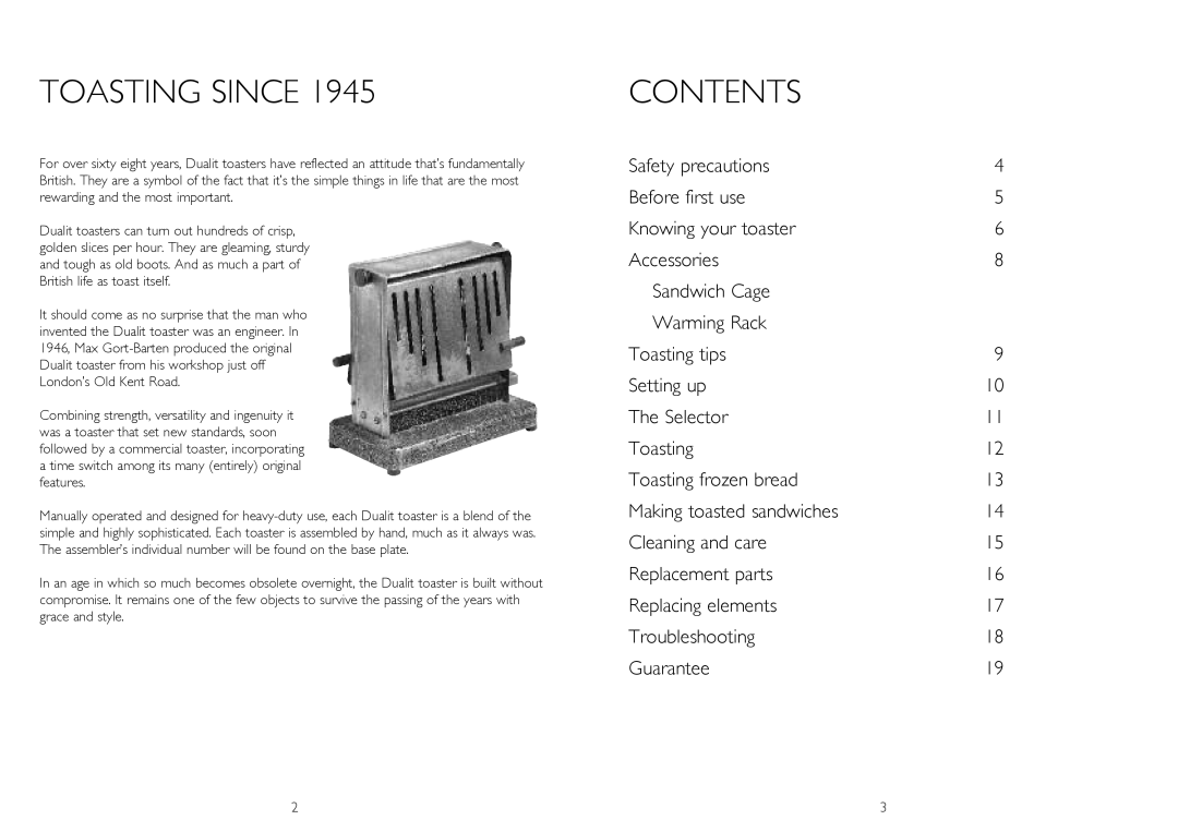 Dualit AWS Toaster instruction manual Toasting Since 