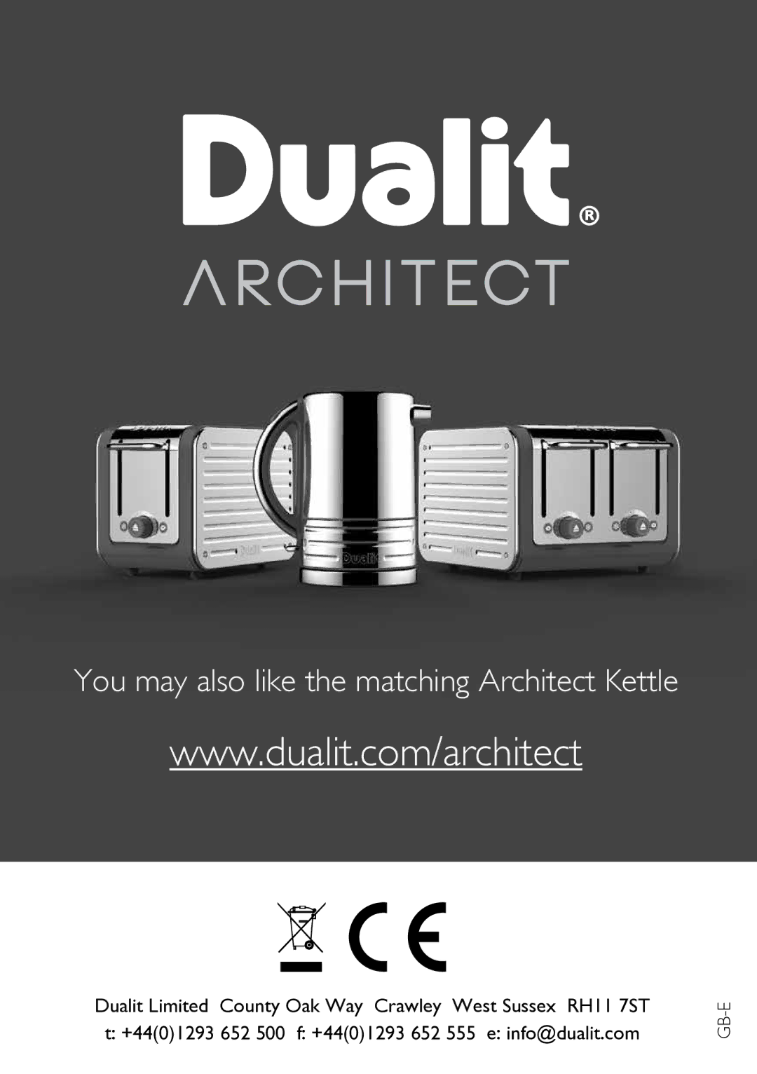 Dualit CAT2, CAT4 instruction manual You may also like the matching Architect Kettle, Gb-E 