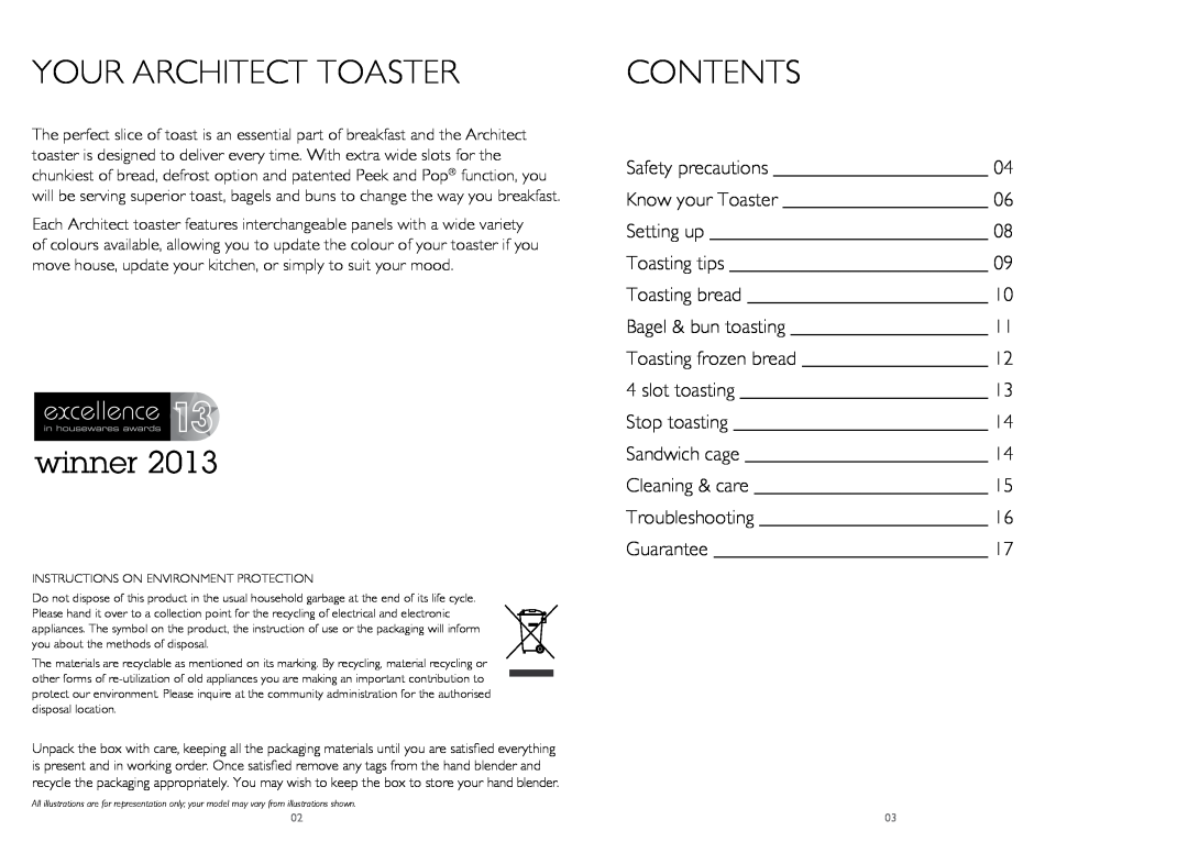Dualit CAT4, CAT2 instruction manual Your Architect Toaster, Contents 