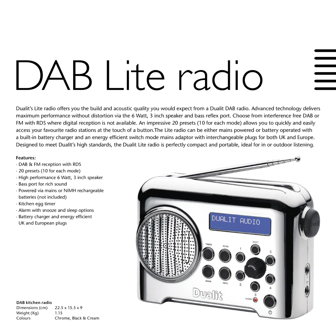 Dualit Dab dimensions DAB Lite radio 