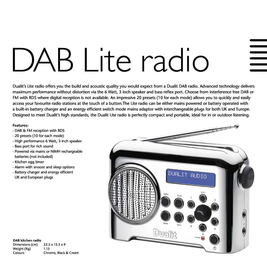 Dualit Dab dimensions DAB Lite radio 