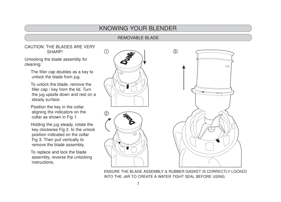 Dualit DBL3 manual Removable Blade 