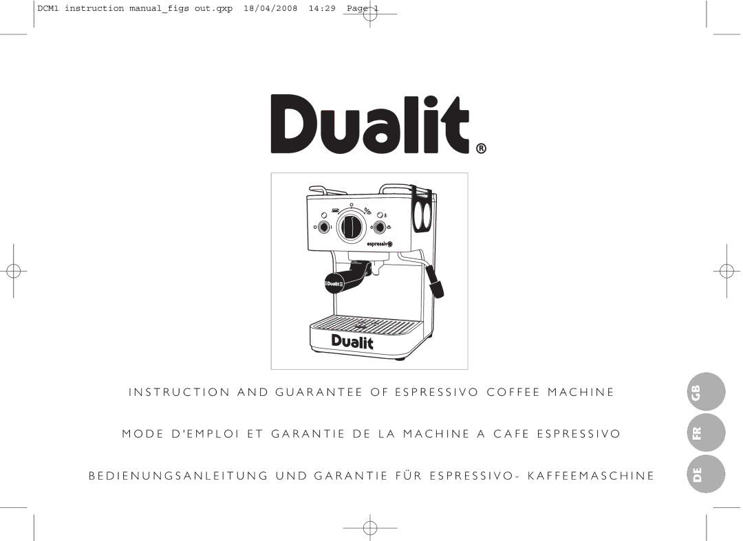 Dualit DCM1 instruction manual De Fr Gb 