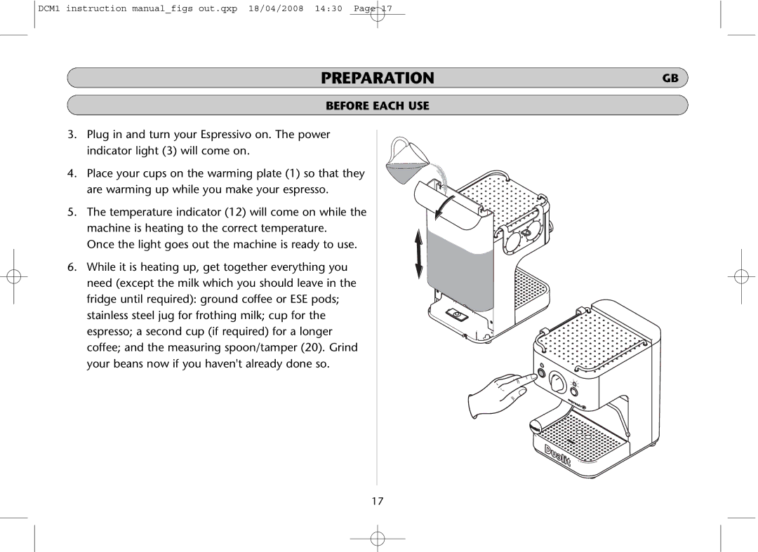 Dualit DCM1 instruction manual Before Each USE 