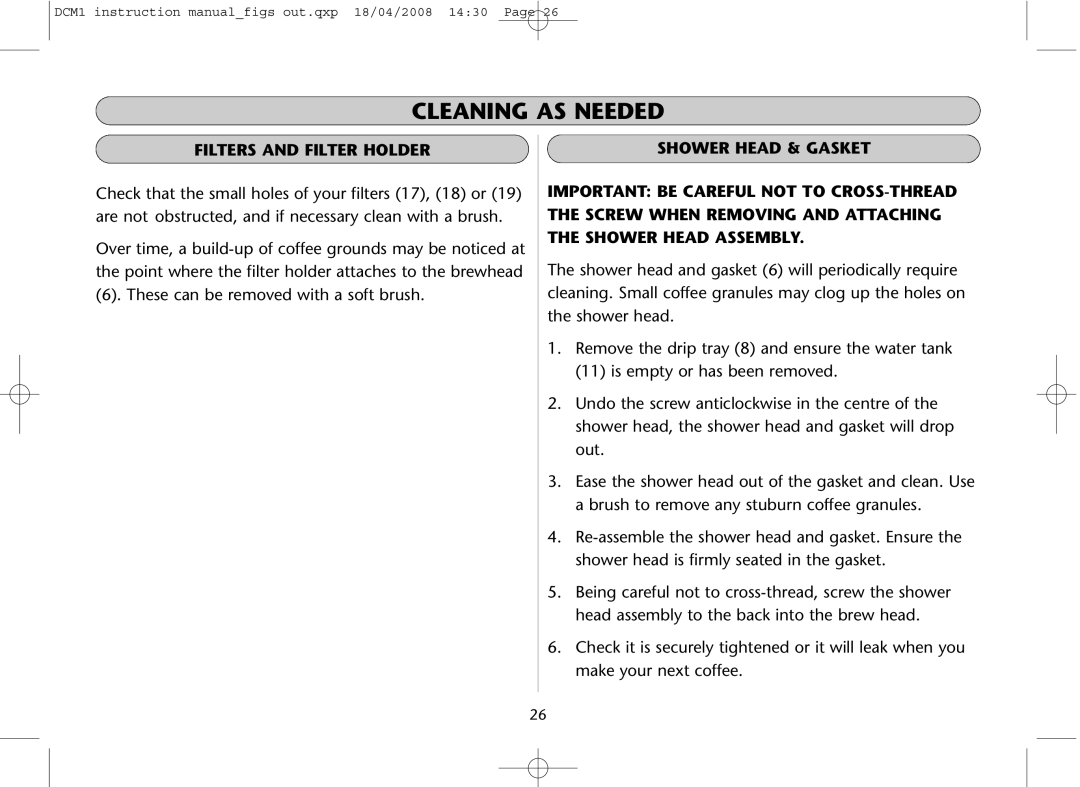 Dualit DCM1 instruction manual Cleaning AS Needed 