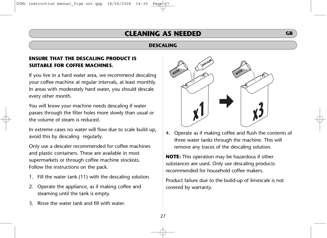 Dualit DCM1 instruction manual Descaler 