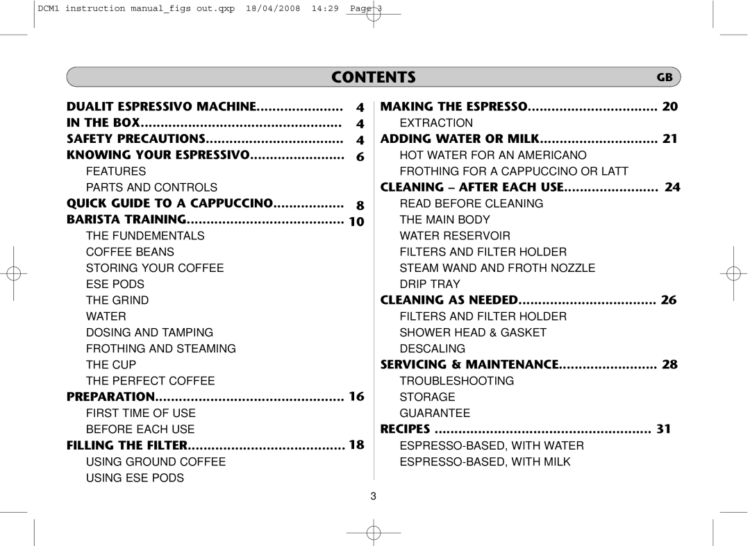 Dualit DCM1 instruction manual Contents 