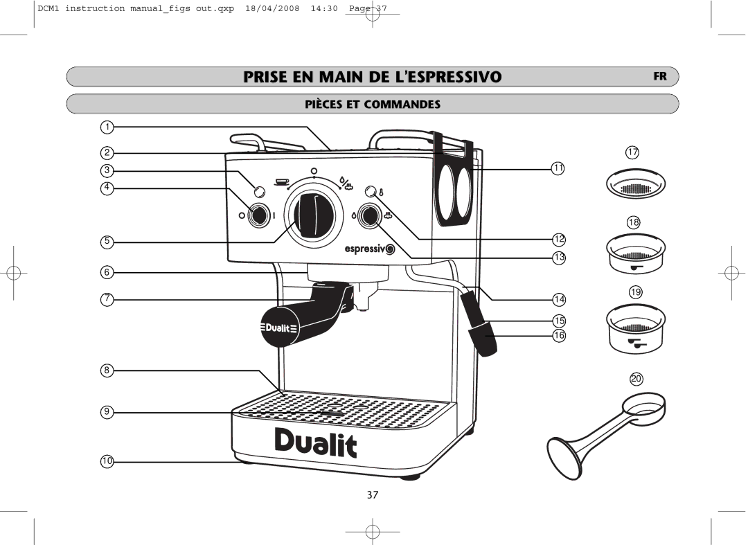 Dualit DCM1 instruction manual Prise EN Main DE Lespressivo 