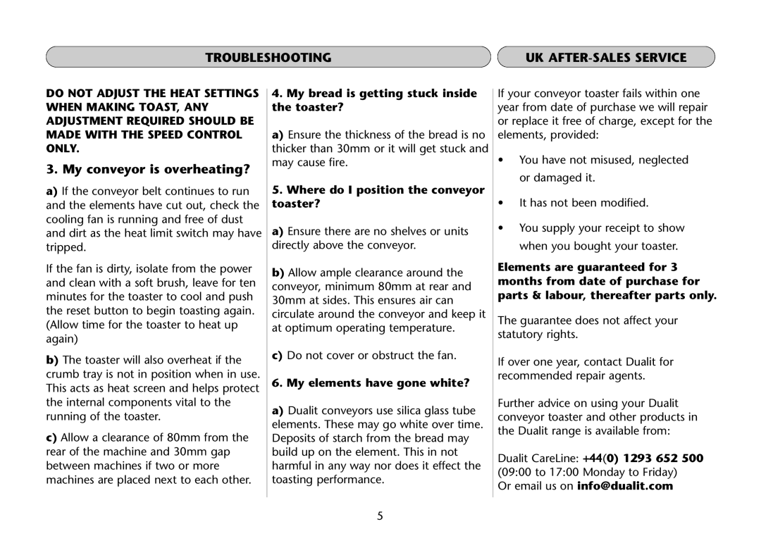 Dualit DCT 2 instruction manual My bread is getting stuck inside the toaster?, Where do I position the conveyor toaster? 