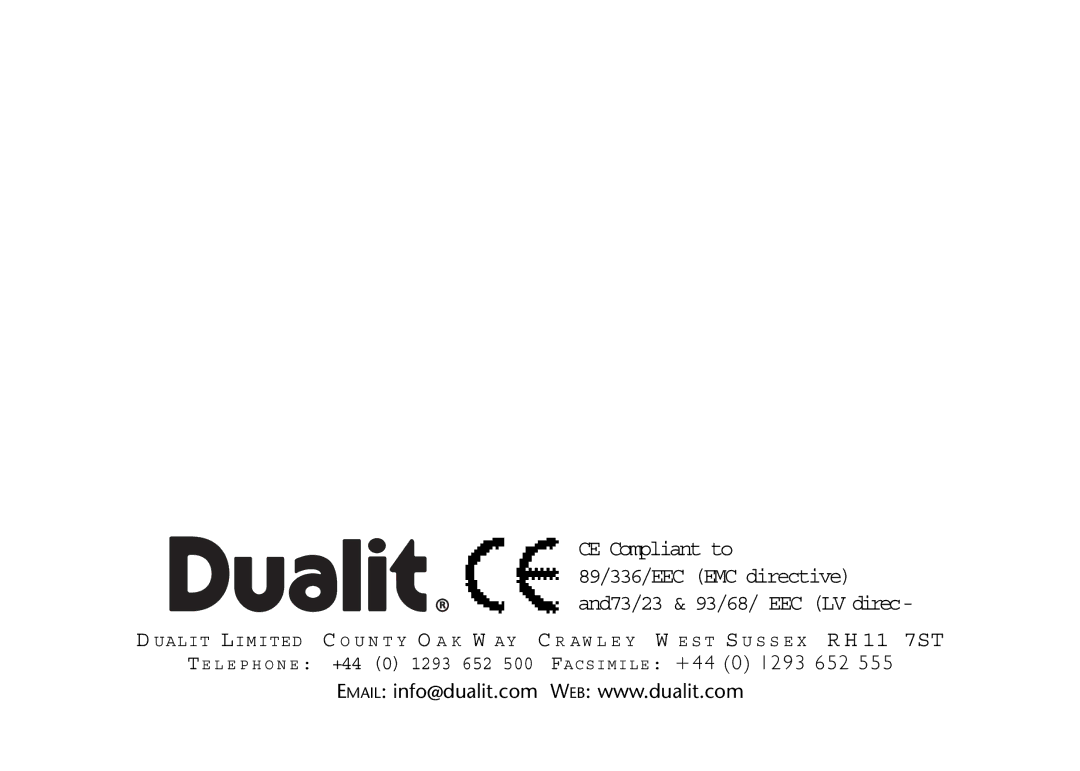 Dualit DCT 2 instruction manual FA C S I M I L E +44 0 1293 652 