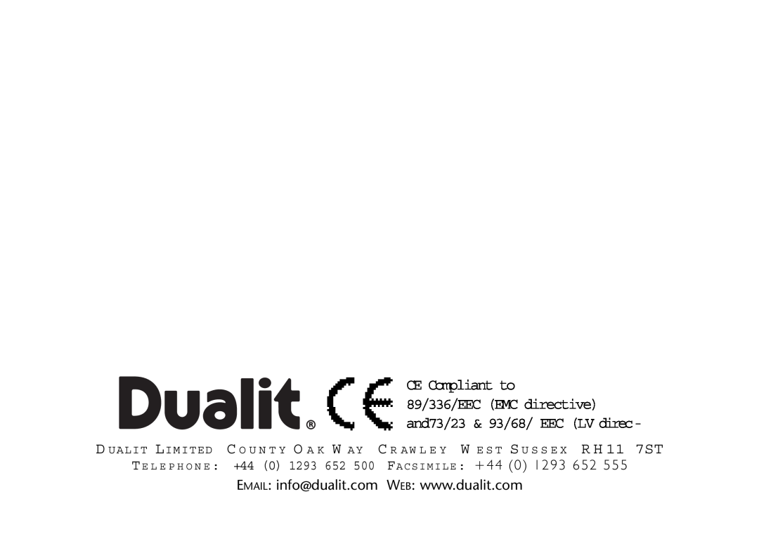 Dualit DCT 2 instruction manual FA C S I M I L E +44 0 1293, EMAIL info@dualit.com, D Ualit Limited, Te L E P H O N E 