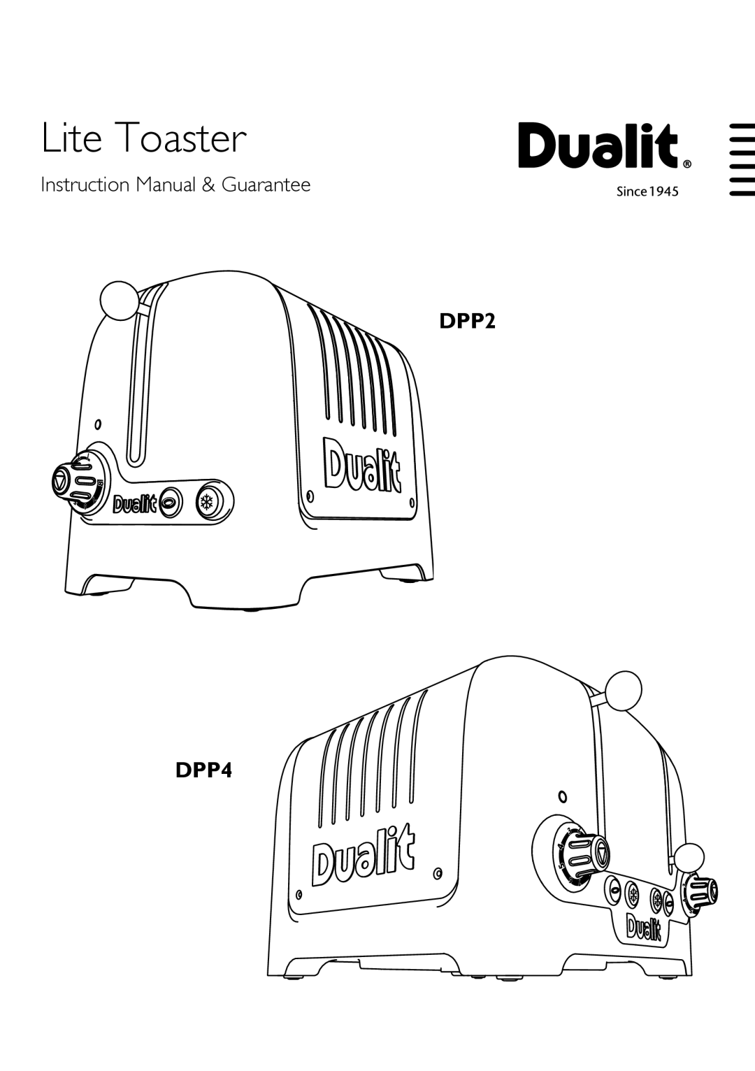 Dualit DPP4, DPP2 instruction manual Lite Toaster 