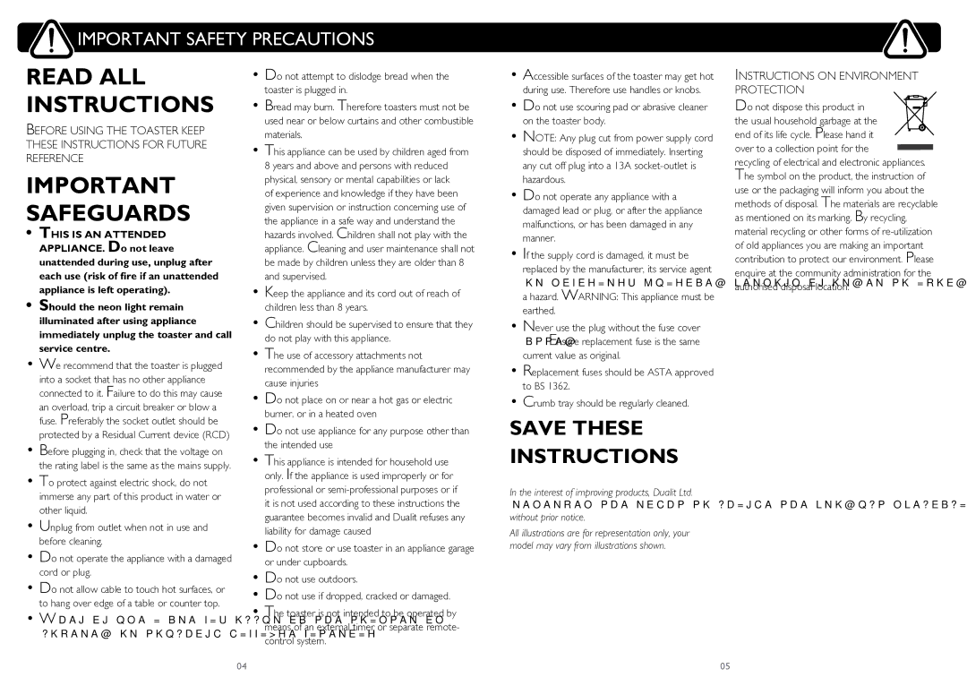 Dualit DPP4, DPP2 instruction manual Important Safeguards, Instructions on Environment Protection 