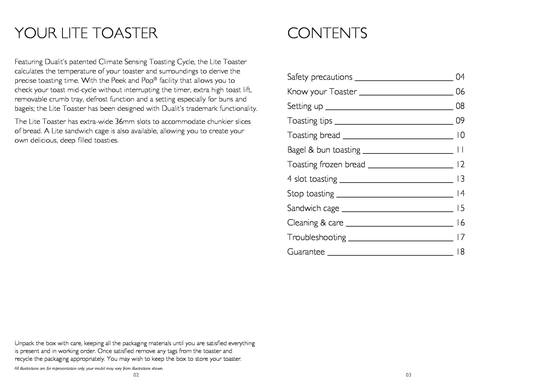 Dualit DPP2, DPP4 instruction manual Your Lite Toaster, Contents 