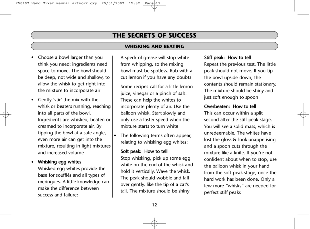Dualit GB 04/06 instruction manual Whisking and Beating 