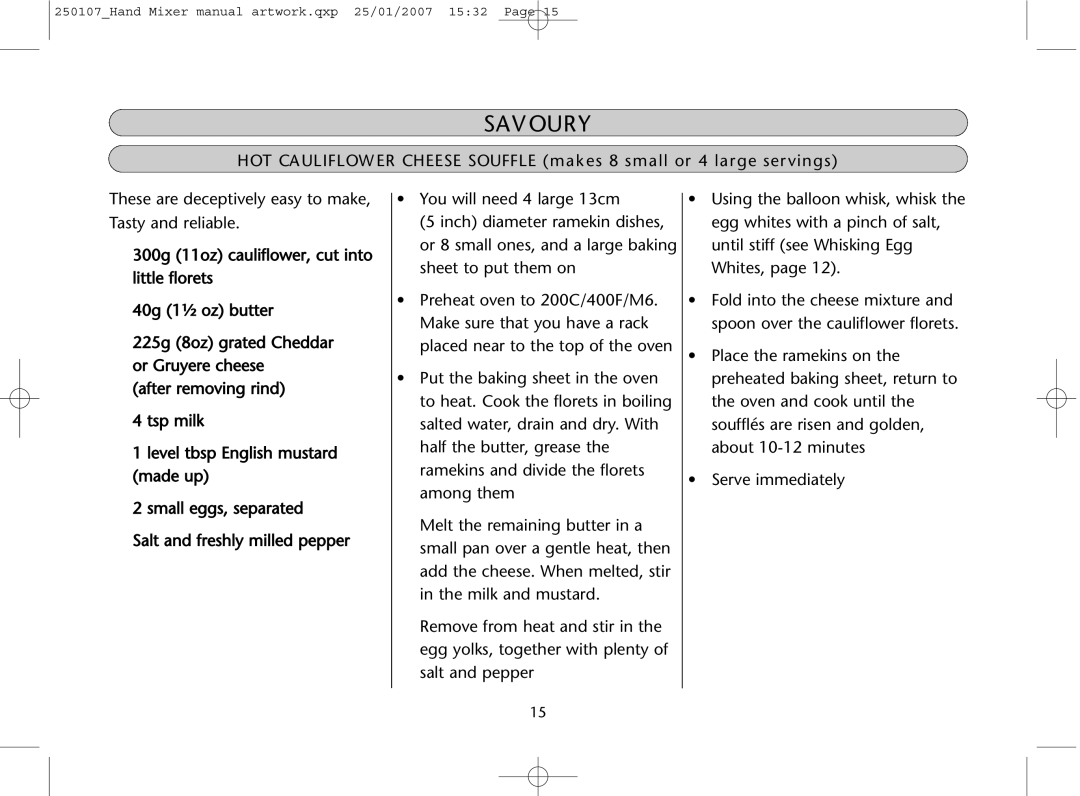 Dualit GB 04/06 instruction manual Savoury 