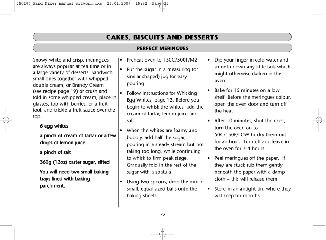 Dualit GB 04/06 instruction manual Perfect Meringues 