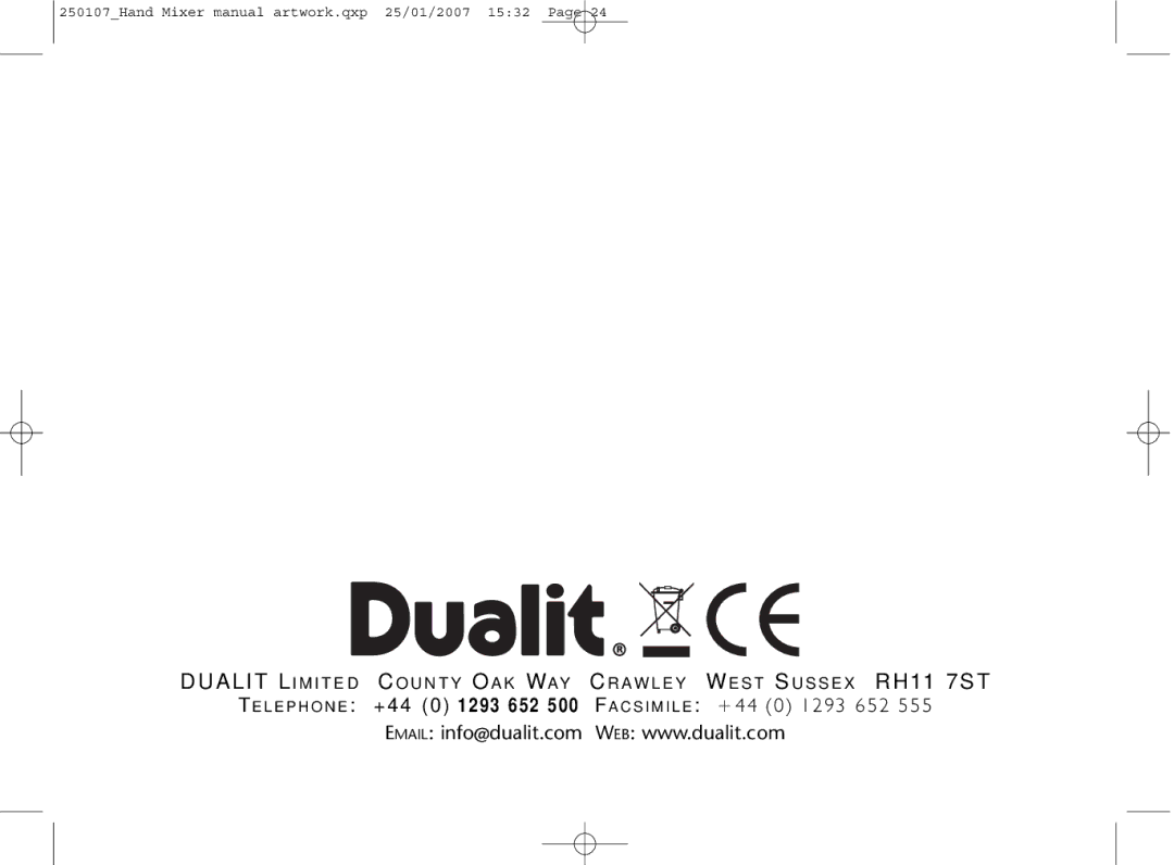 Dualit GB 04/06 instruction manual +44 0 1293 652 