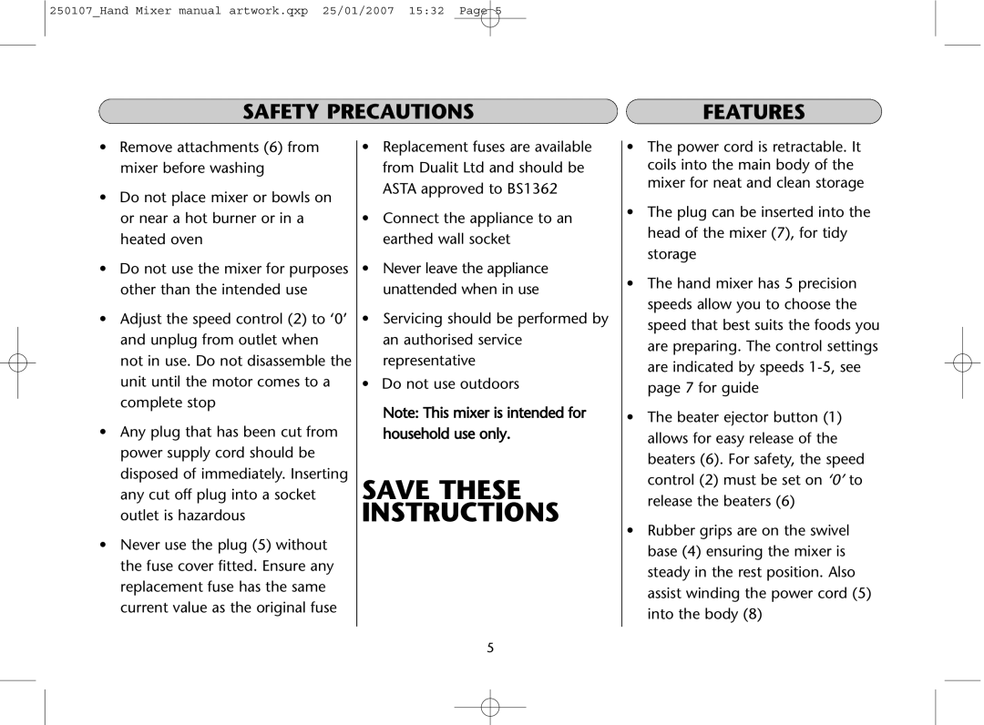 Dualit GB 04/06 instruction manual Features 