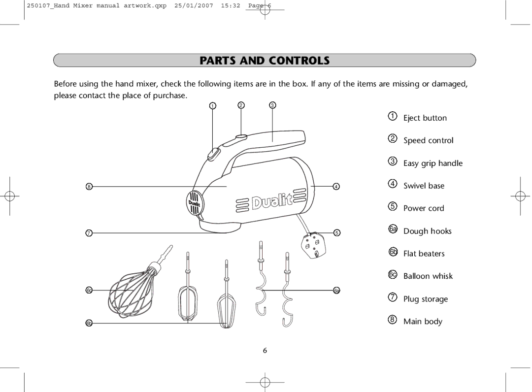 Dualit GB 04/06 instruction manual Parts and Controls 