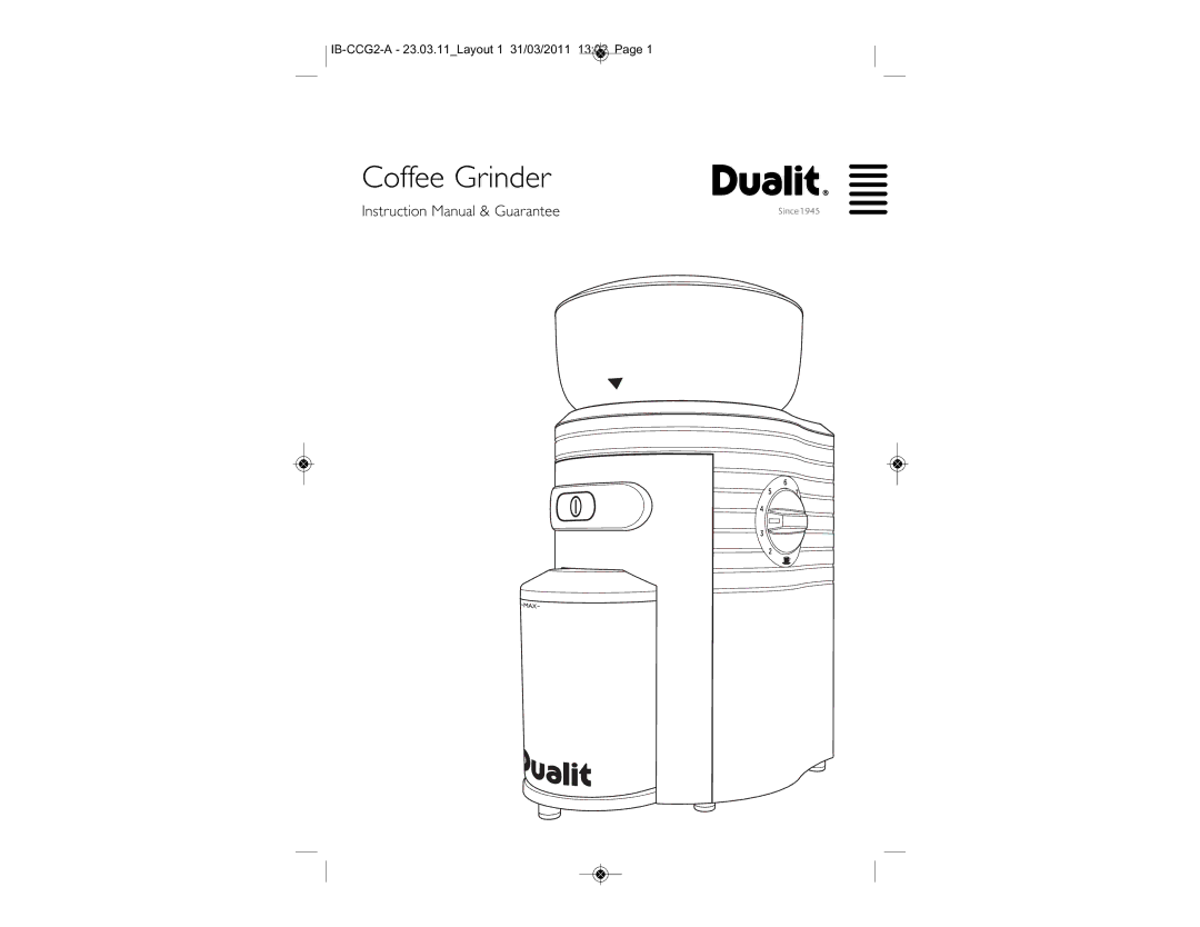 Dualit IB-CCG2-A instruction manual Coffee Grinder 