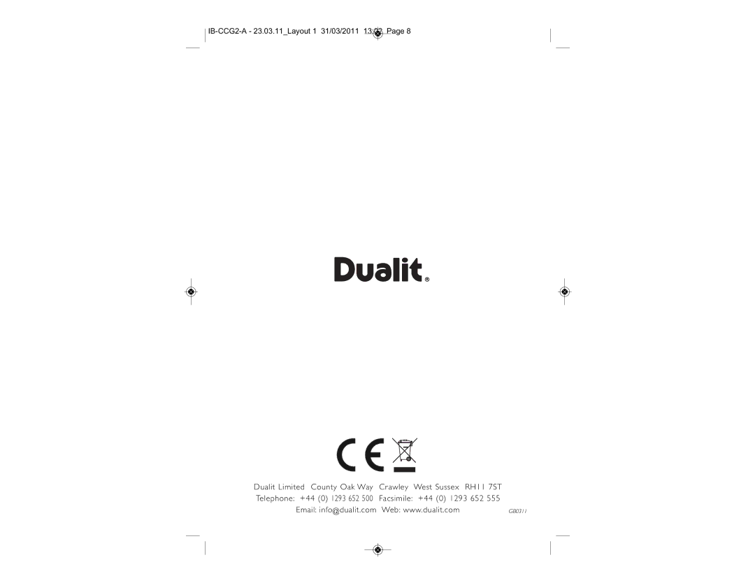 Dualit IB-CCG2-A instruction manual GB0311 