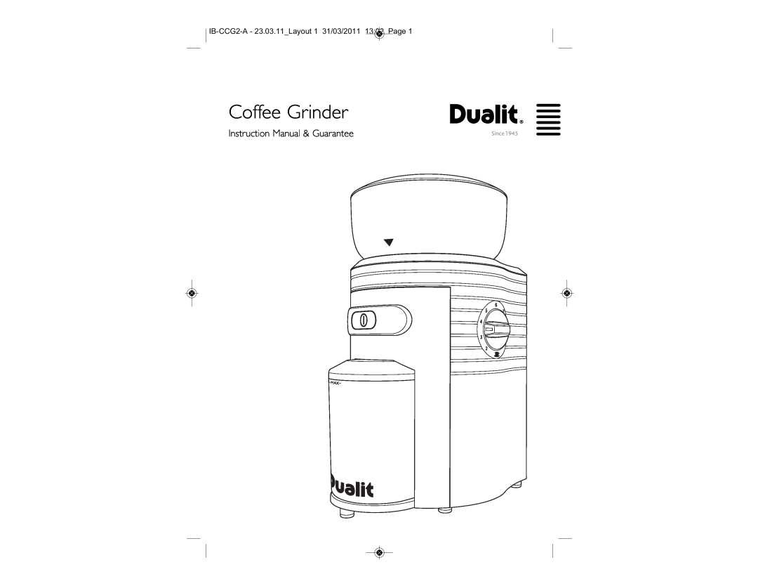 Dualit IB-CCG2-A instruction manual Coffee Grinder 