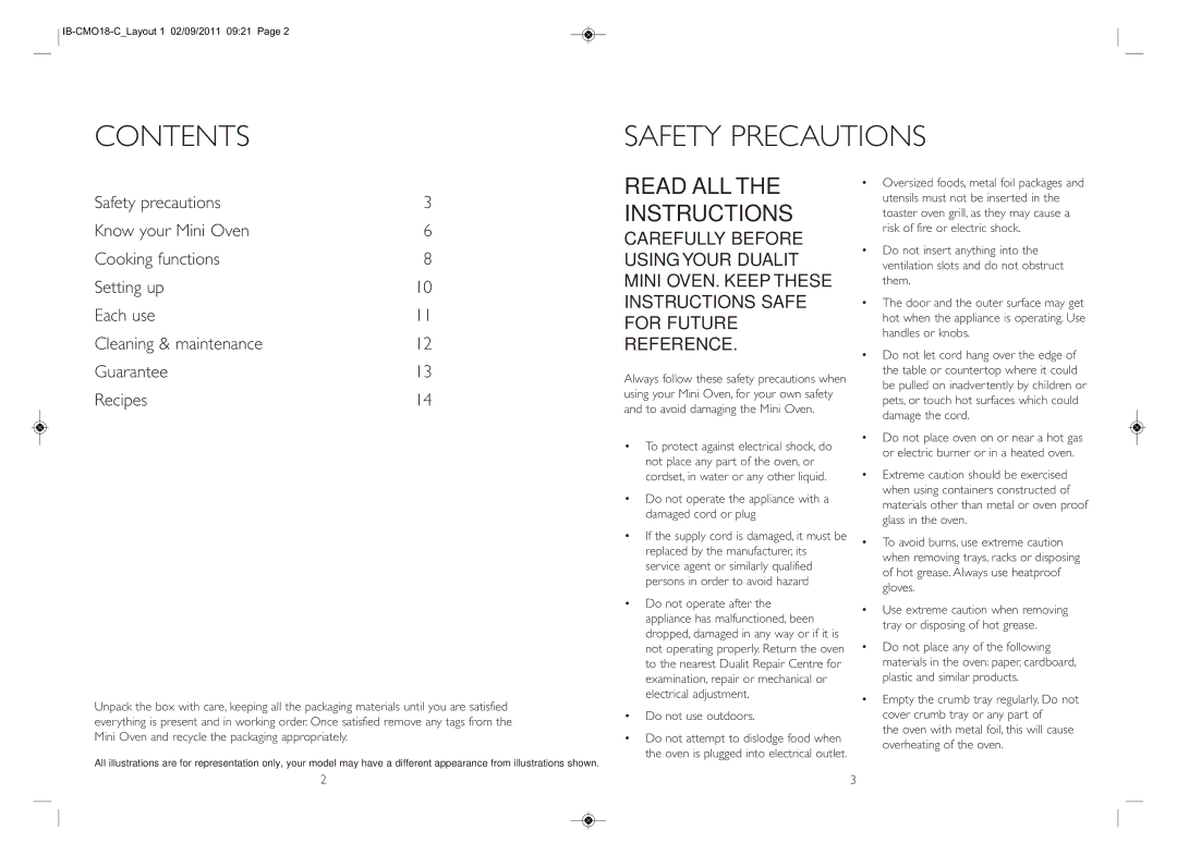 Dualit IB-CMO18-C_LAYOUT 1 instruction manual Contents Safety Precautions 