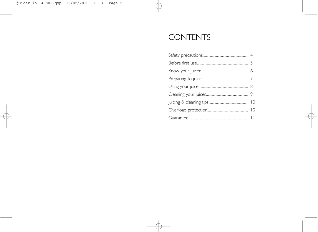 Dualit ib_140809.qxp instruction manual Contents 