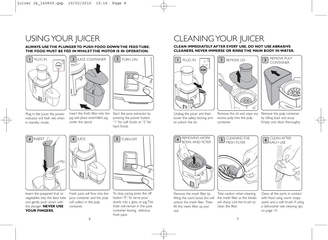 Dualit ib_140809.qxp instruction manual Your Fingers 