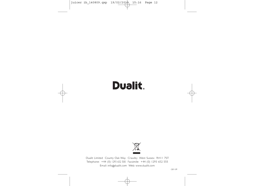 Dualit ib_140809.qxp instruction manual GB1109 