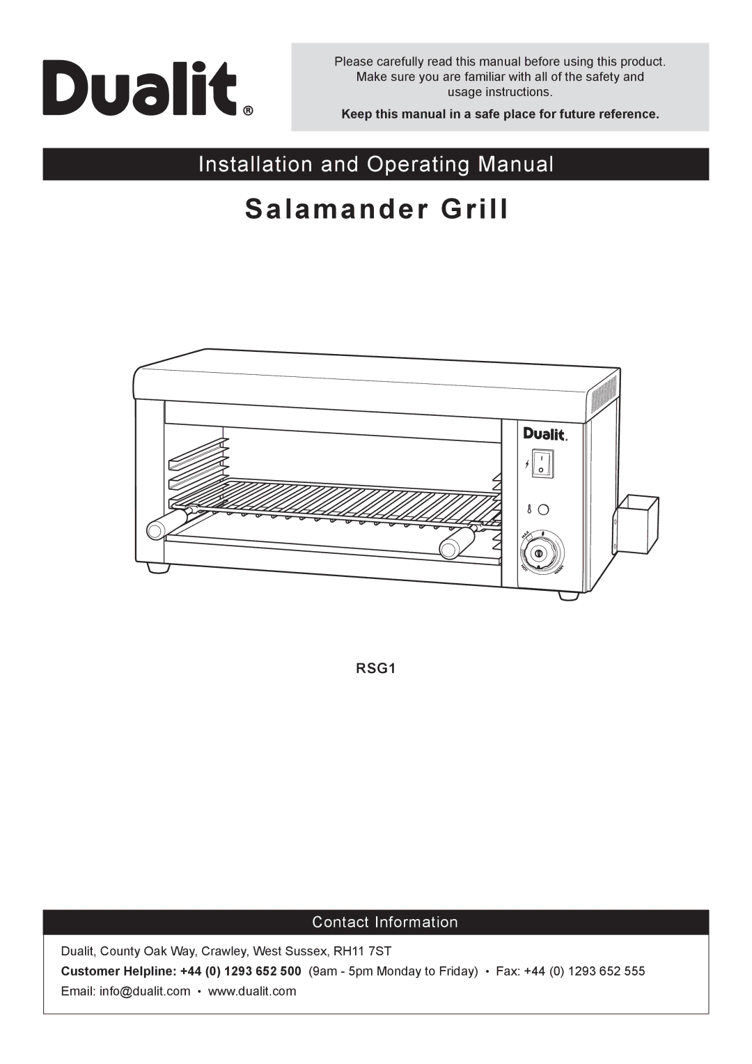 Dualit RSG1 manual Salamander Grill, Contact Information 